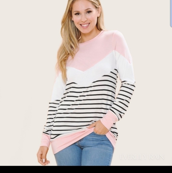 EVELYN RAIN  PINK WHITE and BLACK TUNIC TOP S/M/L - Picture 1 of 5